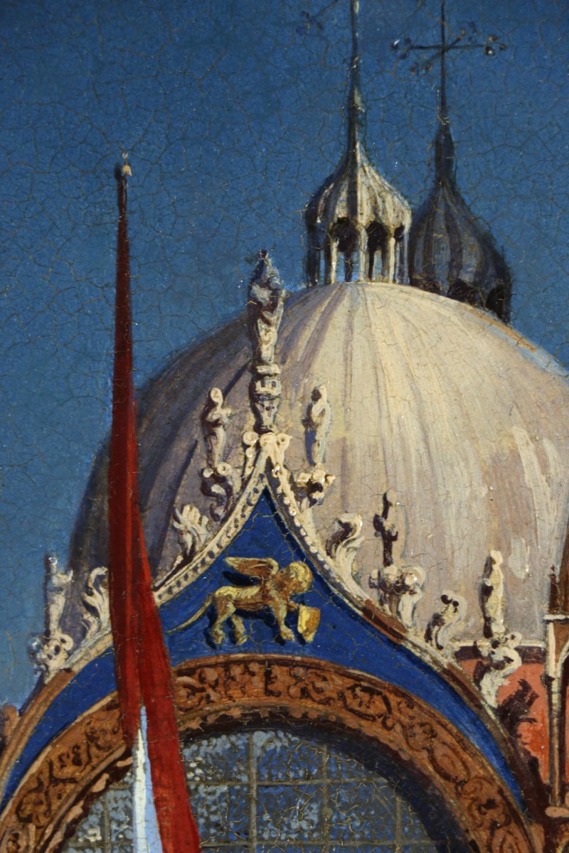 Ecole vénitienne vers 1860. La basilique San Marco sous un soleil de fin de journée.-photo-6