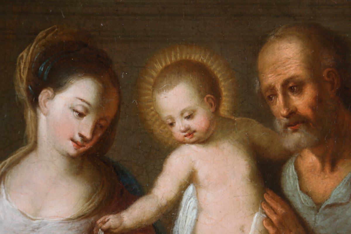 Flemish School Of The 17th Century Monogrammed - The Holy Family In An Interior-photo-4