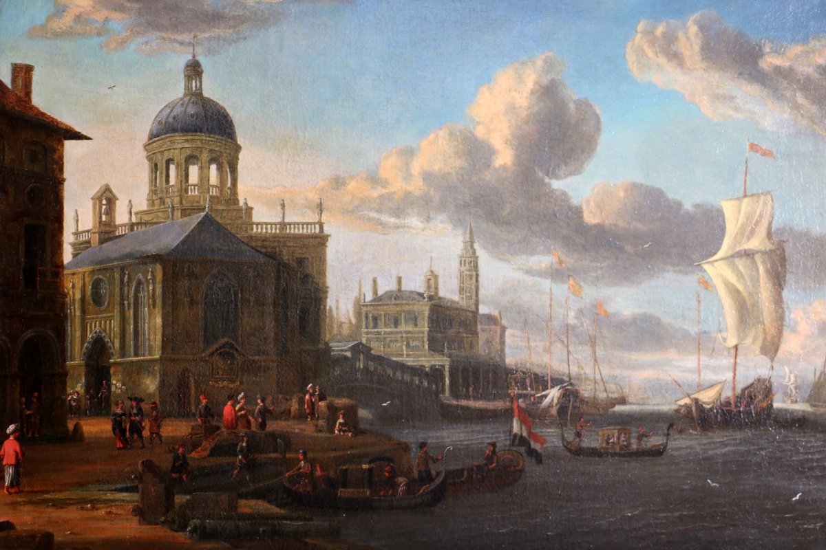 Jacobus Storck (amsterdam,1641-1687) Signé-marine Et Capriccio Vénitien.-photo-2