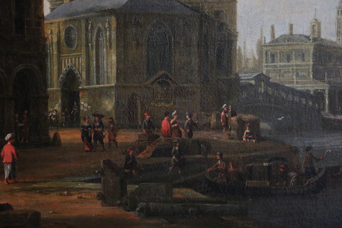 Jacobus Storck (amsterdam,1641-1687) Signé-marine Et Capriccio Vénitien.-photo-4