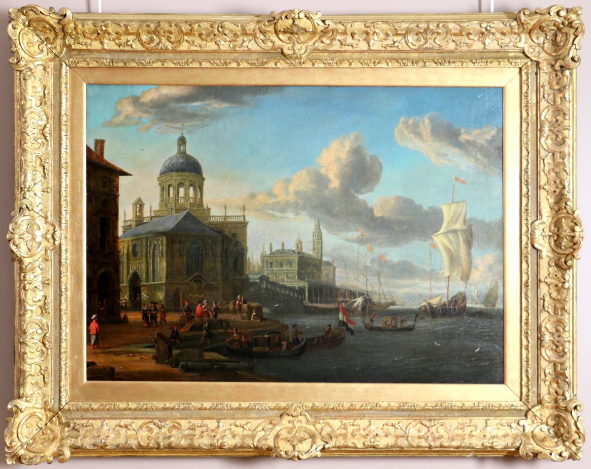 Jacobus Storck (amsterdam,1641-1687) Signé-marine Et Capriccio Vénitien.