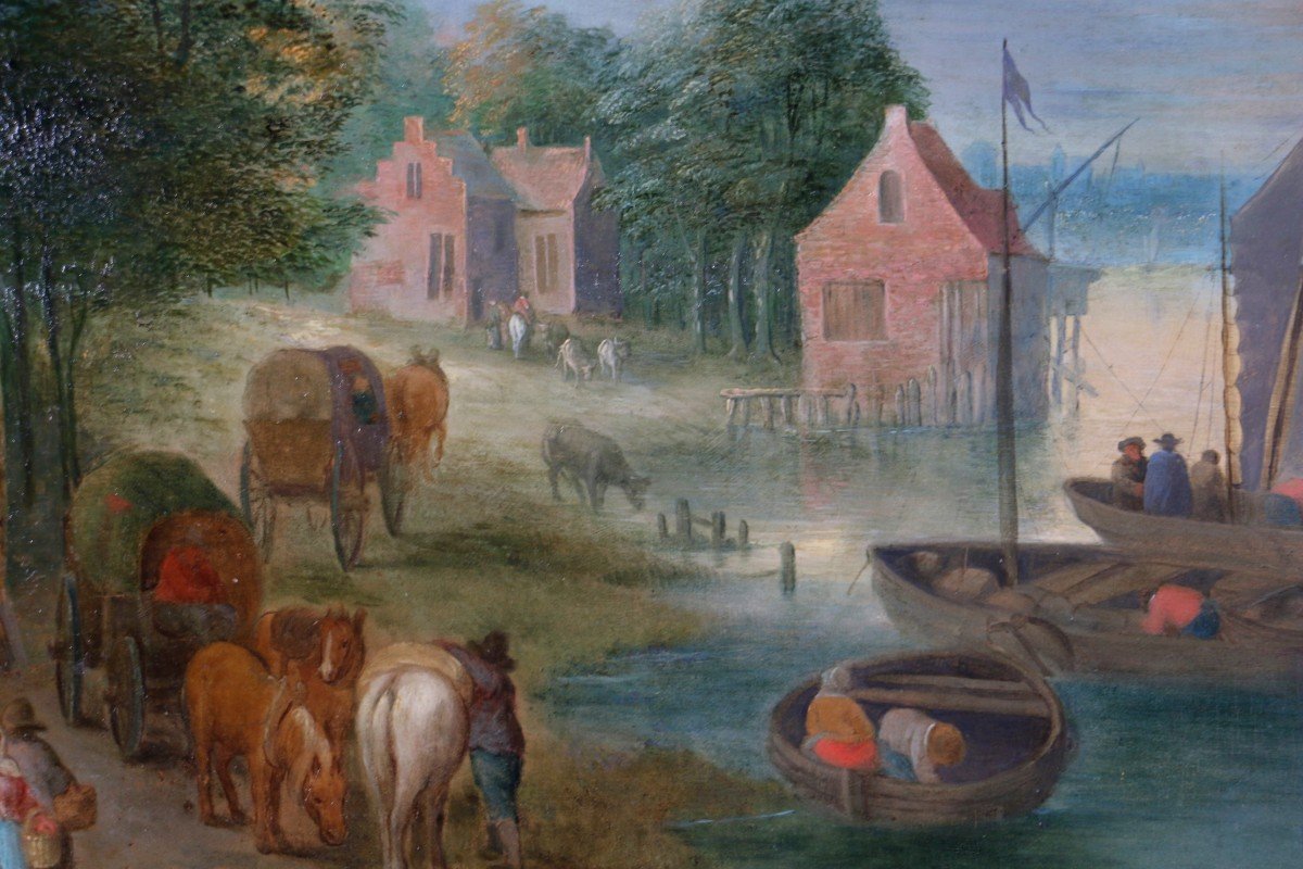 Theobald Michau (Tournai 1676; Anvers 1765) Scène Villageoise Sur Les Rives d'Un Fleuve-photo-1