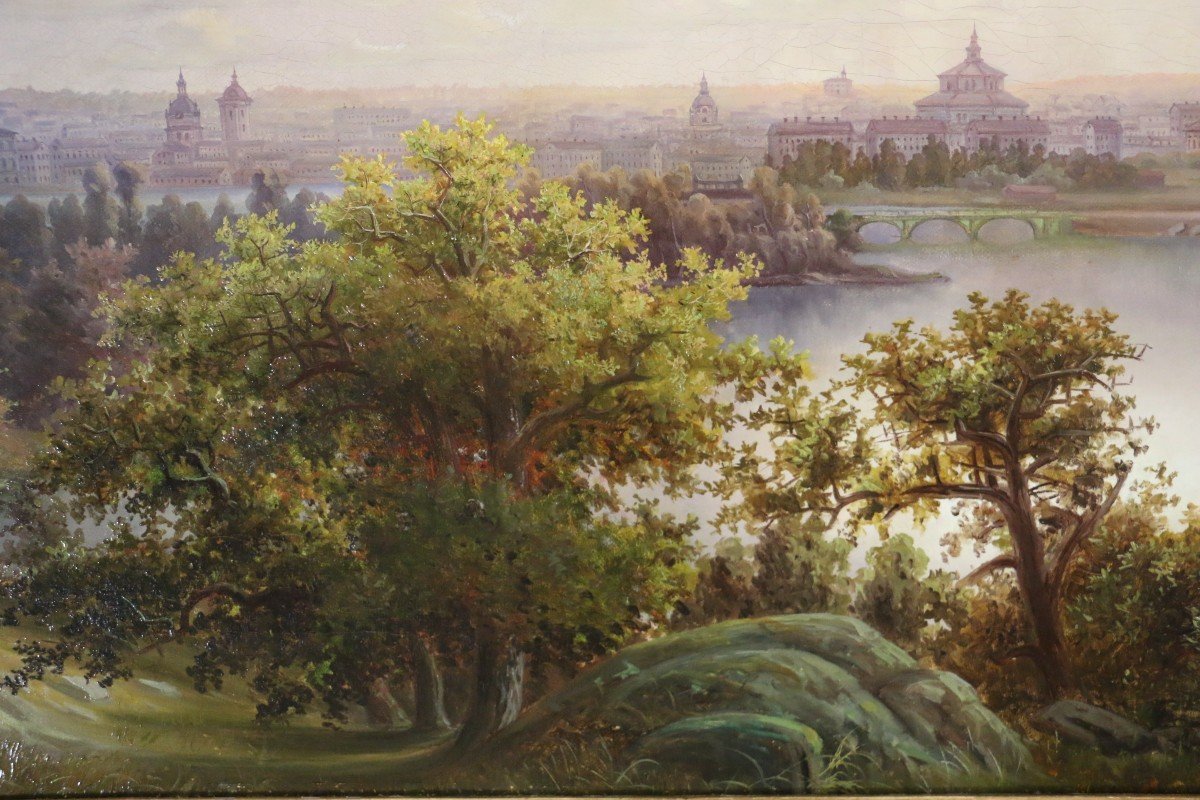 Great Panoramic View Of Stockholm And Its Surroundings, Swedish School From The 19th Century-photo-4