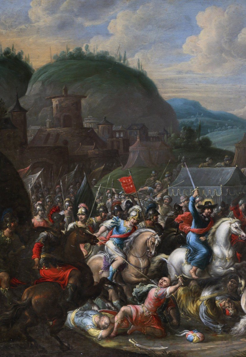 Gérard Hoet I (1648; 1733) Attribué; La Bataille De Clavijo Et l'Apparition De Saint Jacques -photo-1