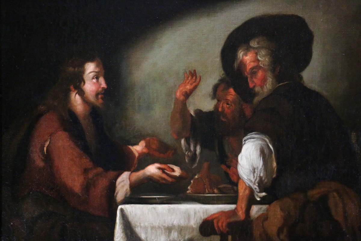 Italian School From The 17th Century After A Work By Bernardo Strozzi (1581; 1644) Les Pélerins d'Emmaus-photo-2