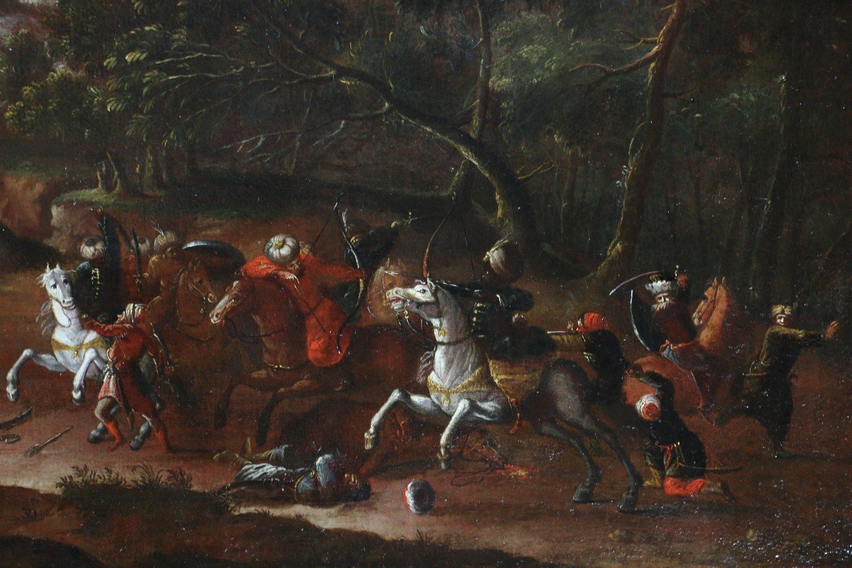 Wilhem Von Bemmel (1630; 1708) Attribué. Paysage Animé d'Un Choc De Cavalerie-photo-4