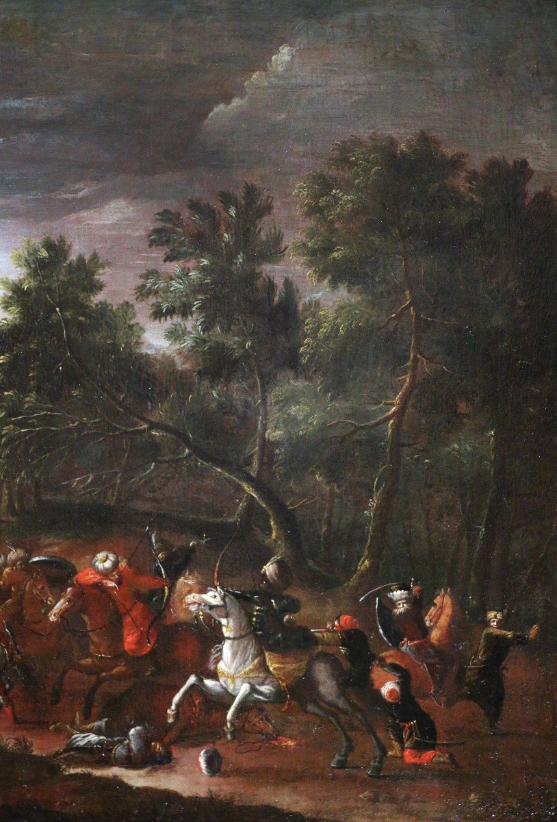 Wilhem Von Bemmel (1630; 1708) Attribué. Paysage Animé d'Un Choc De Cavalerie-photo-3