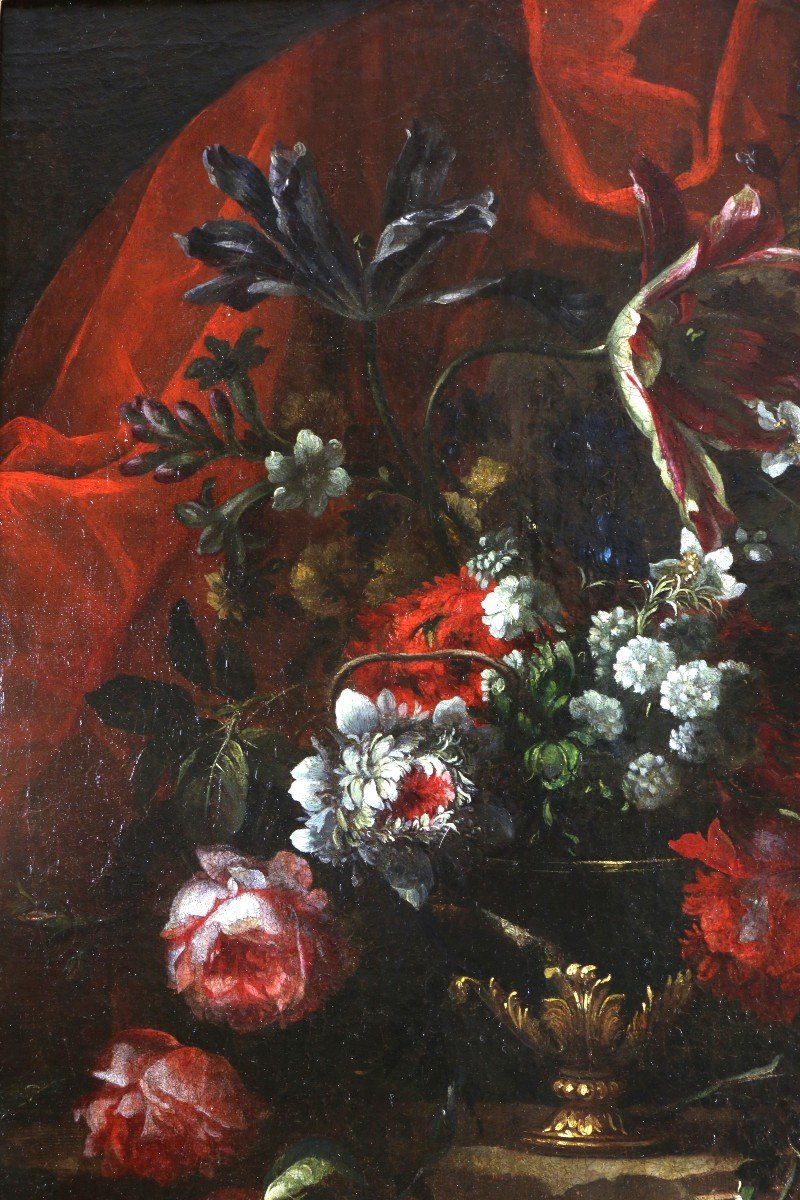 Jean Baptiste Blain De Fontenay (1653; 1715) Attributed. Bouquet Of Flowers In A Vase Around 1700-photo-2