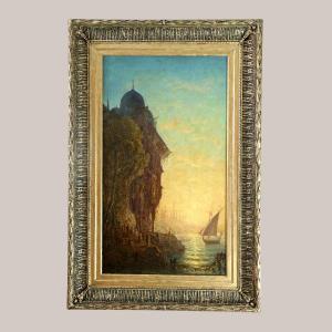 Louis Lottier (1813; 1892) Signé. Coucher De Soleil   sur Les Bords Du Bosphore