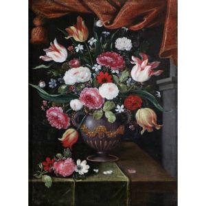 Andries Daniels (1580 – 1640) And Workshop. Rich Bouquet Of Flowers In A Vase