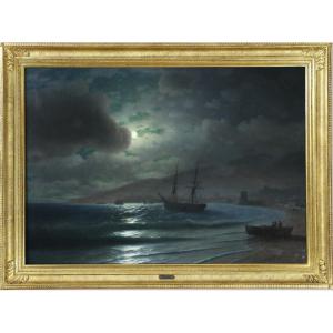 Ivan Aivazovsky (1817-1900) Entourage. La Baie De Féodosia Au Clair De Lune Vers 1880.