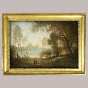  French School Around 1860, Workshop Of Camille Corot (1796-1875): The Banks Of The Seine 