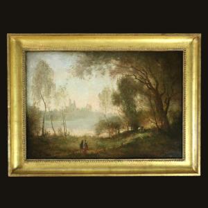  French School Around 1860, Workshop Of Camille Corot (1796-1875): The Banks Of The Seine 
