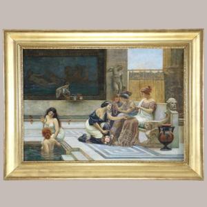Emilio Vasarri (1826 ; 1928) Signé. Pompéi, Un Après-midi Aux Thermes.