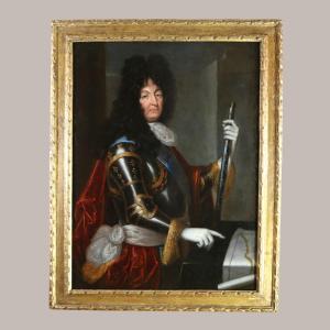 Henri Testelin The Younger (1616-1695) Large Official Portrait Of Louis XIV Around 1680.