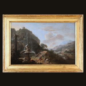 Ecole Romaine Du 18è Siècle. Paysage Animé Et Capriccio De La Campagne Romaine à Tivoli