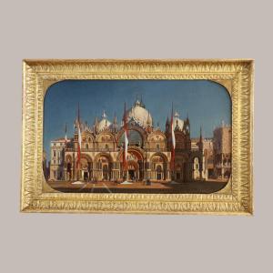 Ippolito Caffi (1809-1866) Attributed. The Basilica Of San Marco Under A Low Sun Circa 1860.