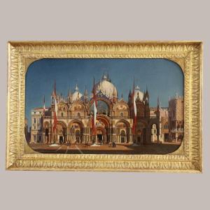 Ippolito Caffi (1809-1866) Attributed. The Basilica Of San Marco Under A Low Sun Circa 1860.