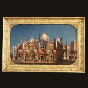 Ippolito Caffi (1809-1866) Attributed. The Basilica Of San Marco Under A Low Sun Circa 1860.