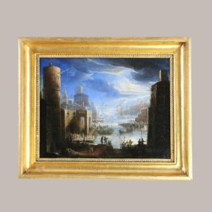 Giovanni Grevenbroeck Dit Il Solfarolo (1650 -1699). Marine, Capriccio Portuaire.