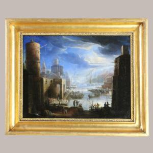 Giovanni Grevenbroeck Dit Il Solfarolo (1650 -1699). Marine, Capriccio Portuaire.