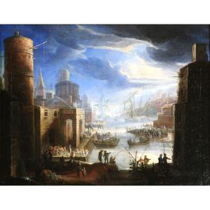 Giovanni Grevenbroeck Dit Il Solfarolo (1650 -1699). Marine, Capriccio Portuaire.