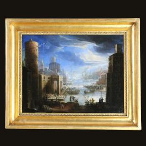 Giovanni Grevenbroeck Dit Il Solfarolo (1650 -1699). Marine, Capriccio Portuaire.
