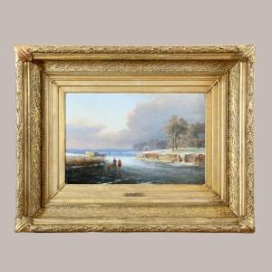 Kimmel, Cornelis (1804, Middelburg – 1877) Signé. Scène Hivernale Aux Pays-bas.