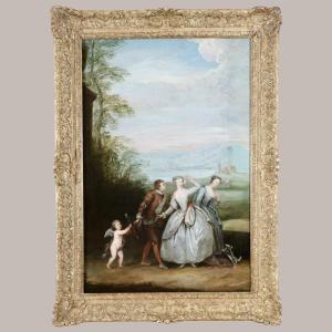 Philippe Mercier (1689-1760) Attribué. Ecole D’antoine Watteau. Scène Galante.