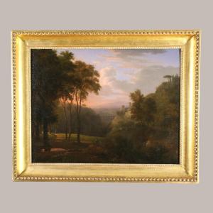 Nicolas-didier Boguet (1755-1839) Attributed. Animated Landscape In The Roman Campagna Circa 1800.