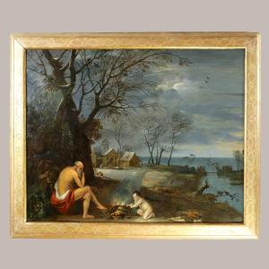 Frans de Momper (1603-1660) attribué ; Paysage hivernal allégorique vers 1640/1650.