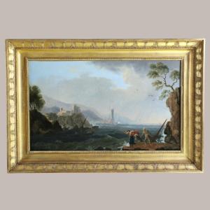 Jean Pillement (1728-1808) attribué. Paysage côtier, un jour de Tempête vers 1800.
