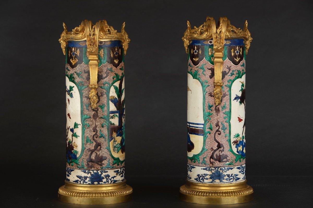 Paire De Vases Cylindriques En Chine De La Famille Verde-photo-2
