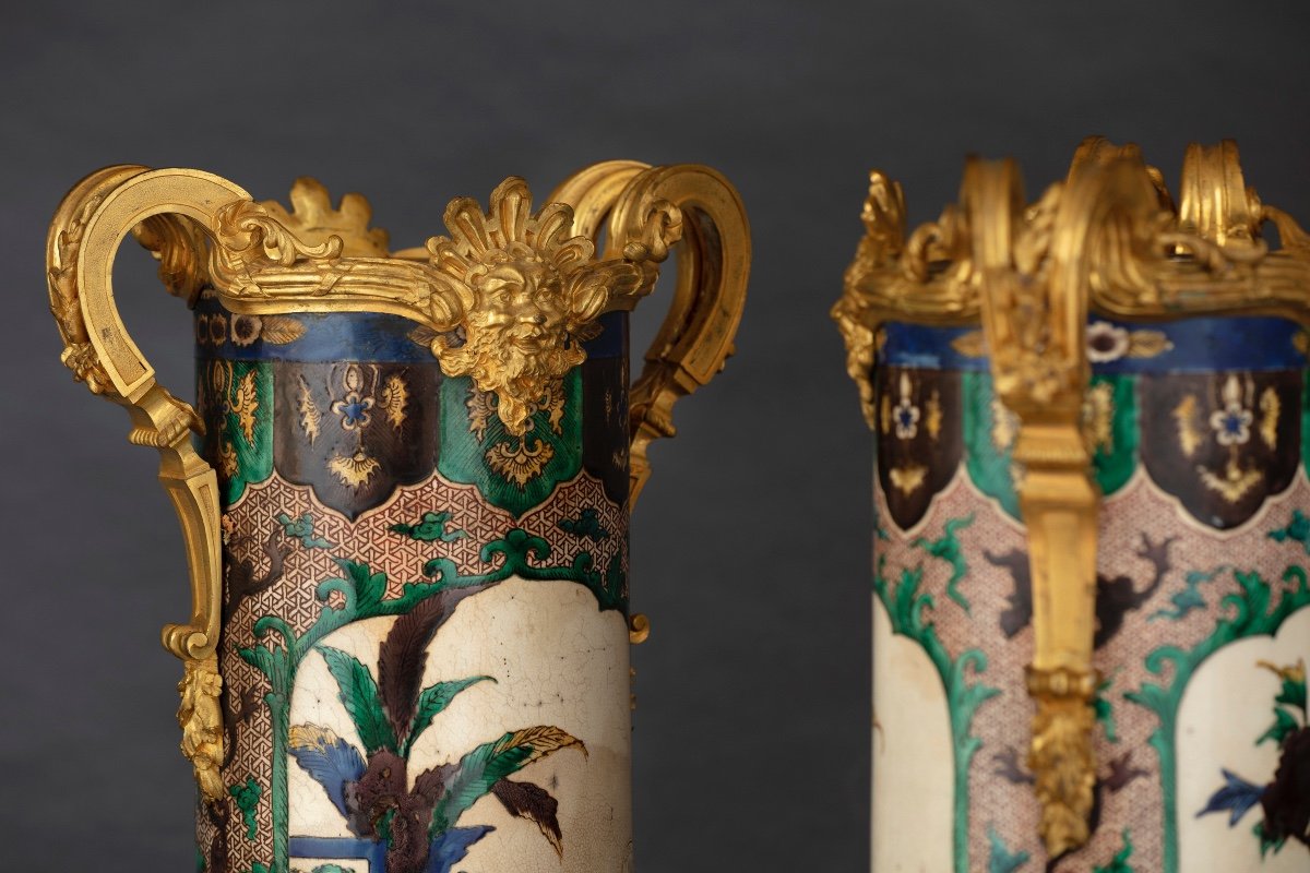 Paire De Vases Cylindriques En Chine De La Famille Verde-photo-2