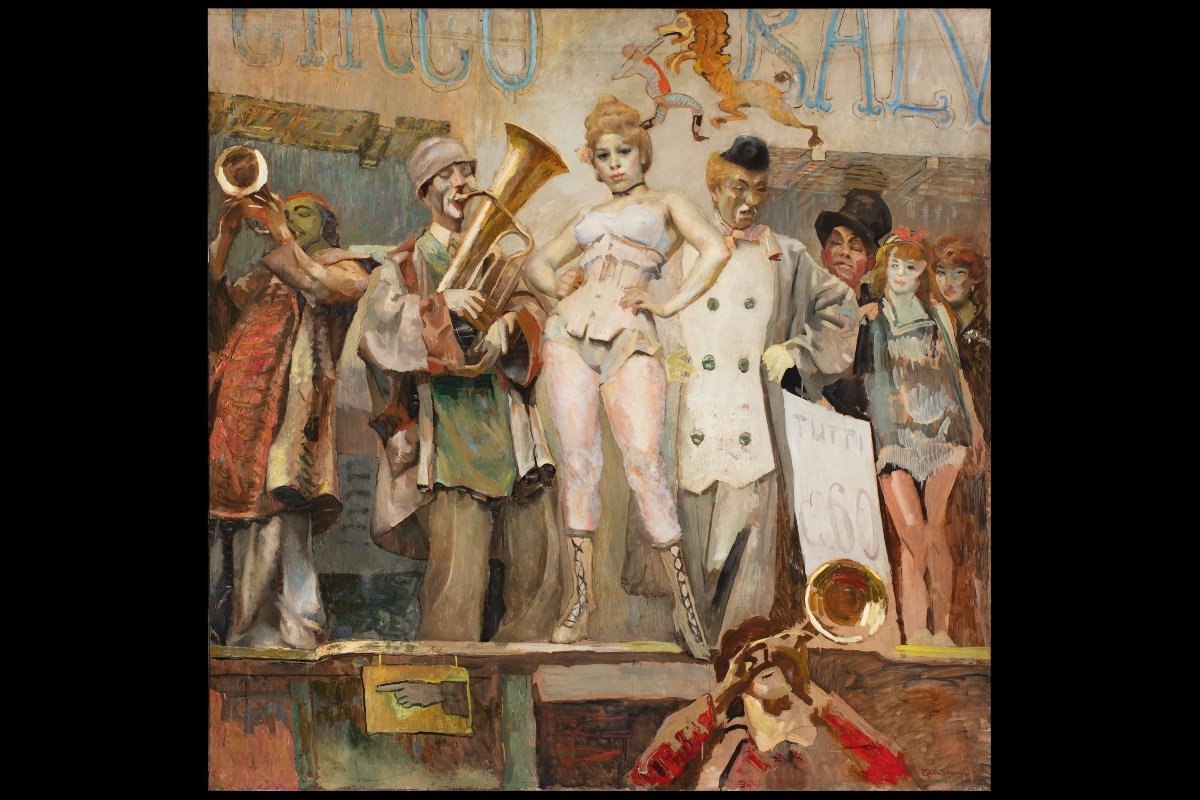 Large Oil Painting On Wood By Giuseppe Amisani (mede 1881 - Portofino 1941), "the Circus"