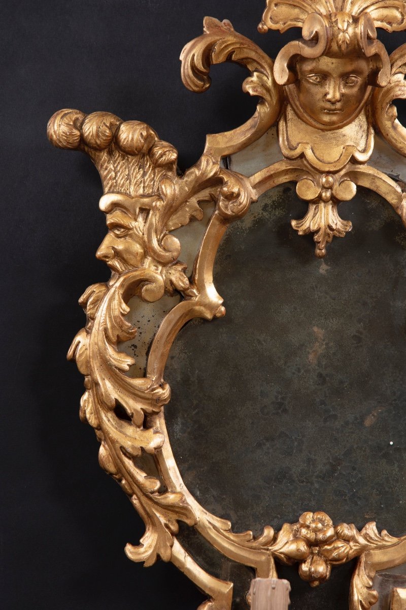 Paire De Miroirs En Bois Sculpté Et Doré Du XVIII Siècle-photo-2
