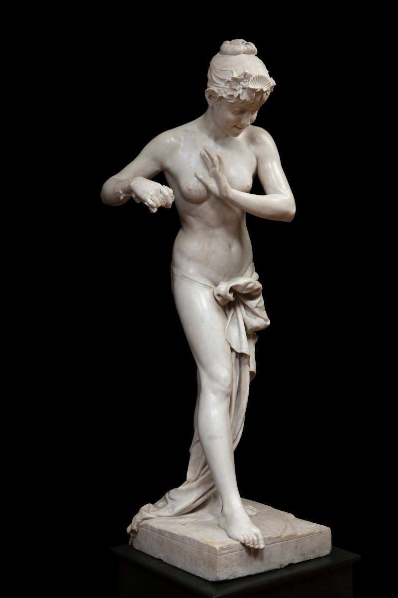Sculpture By Arnaldo Fazzi (1855-1944), “girl Playing With The Waves”-photo-2