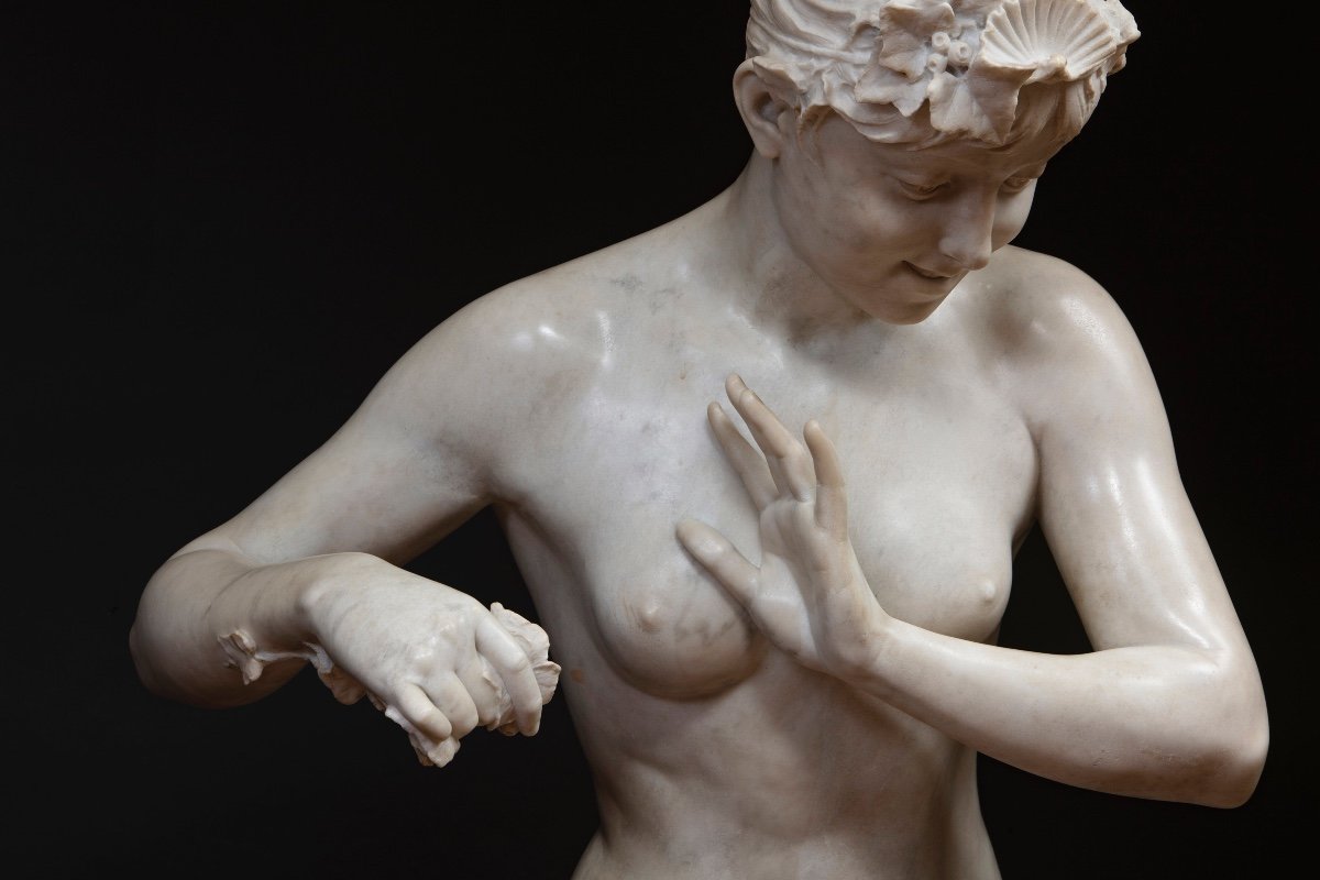 Sculpture By Arnaldo Fazzi (1855-1944), “girl Playing With The Waves”-photo-4