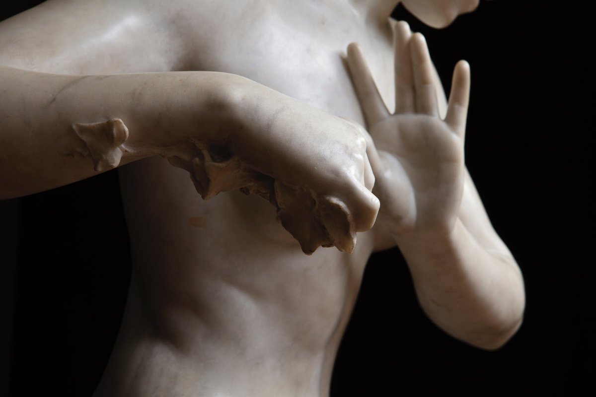 Sculpture By Arnaldo Fazzi (1855-1944), “girl Playing With The Waves”-photo-1