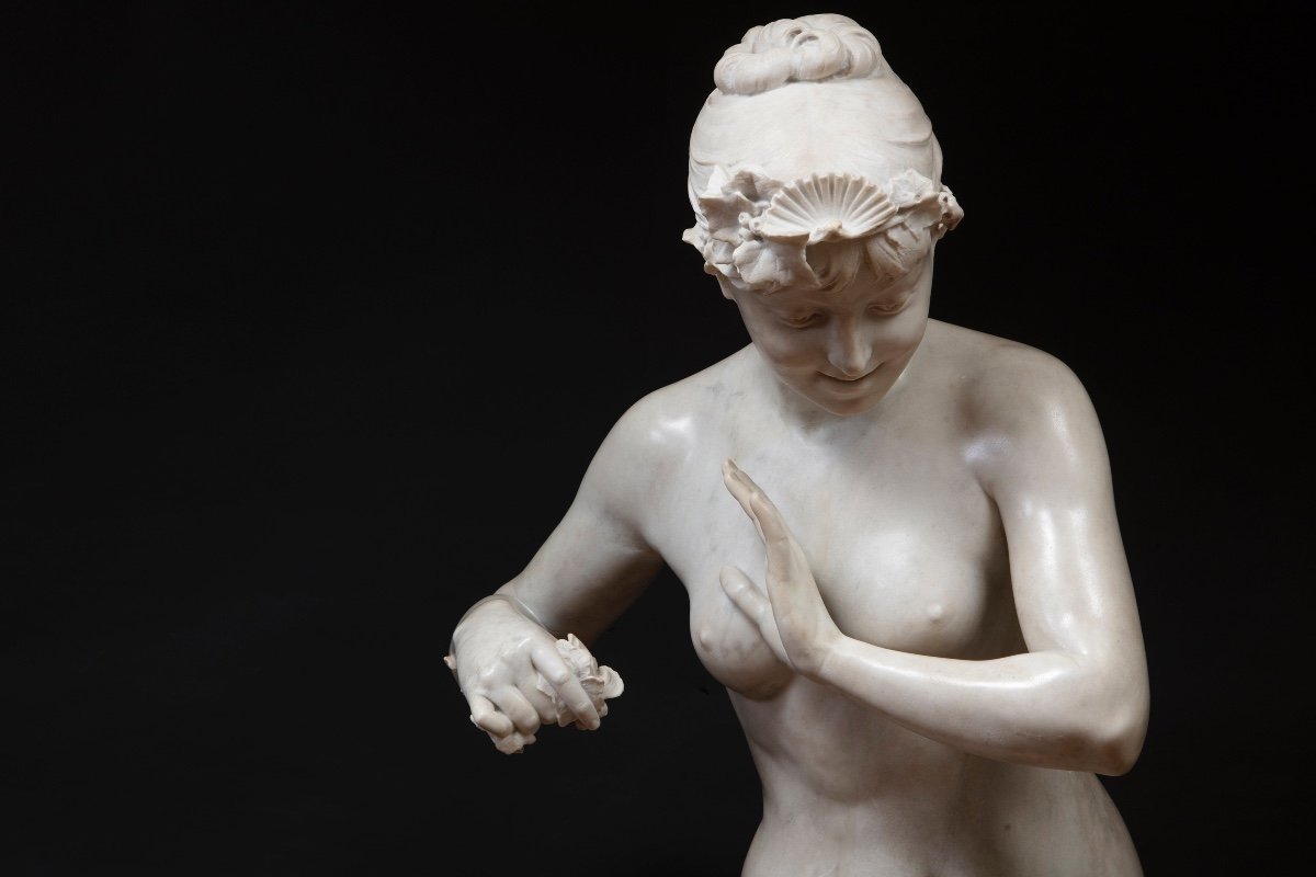 Sculpture By Arnaldo Fazzi (1855-1944), “girl Playing With The Waves”-photo-4
