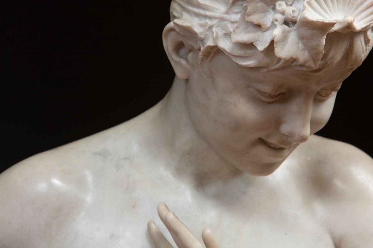 Sculpture By Arnaldo Fazzi (1855-1944), “girl Playing With The Waves”-photo-6