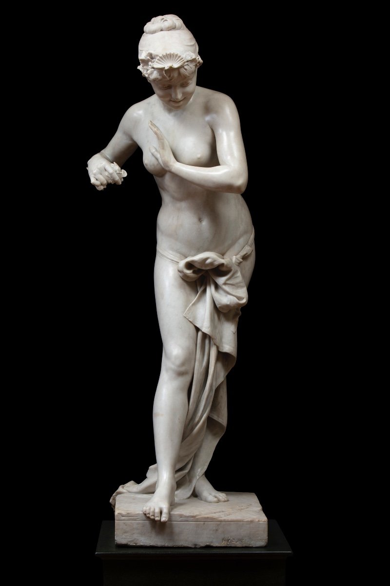 Sculpture By Arnaldo Fazzi (1855-1944), “girl Playing With The Waves”