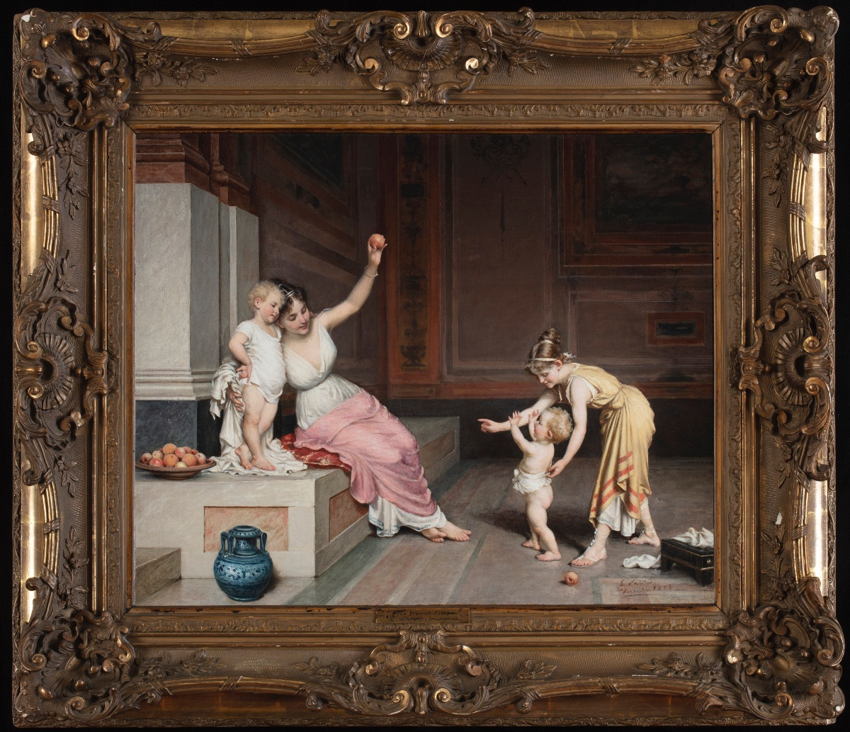 Painting By Egisto Sarri (figline Valdarno 1837 – Florence 1901), “first Steps”