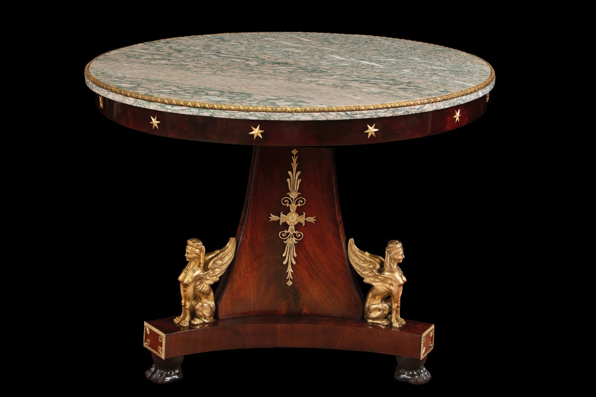 Mahogany Center Table With Marble Top, France-photo-3