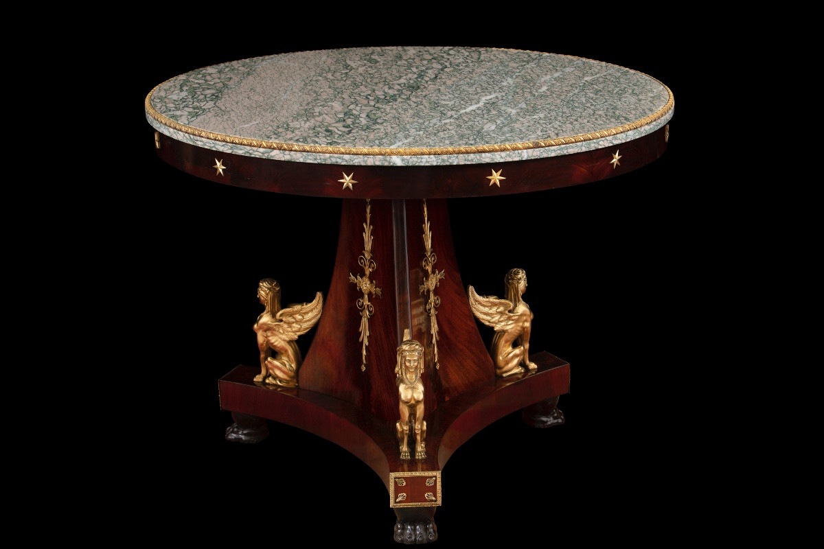 Mahogany Center Table With Marble Top, France
