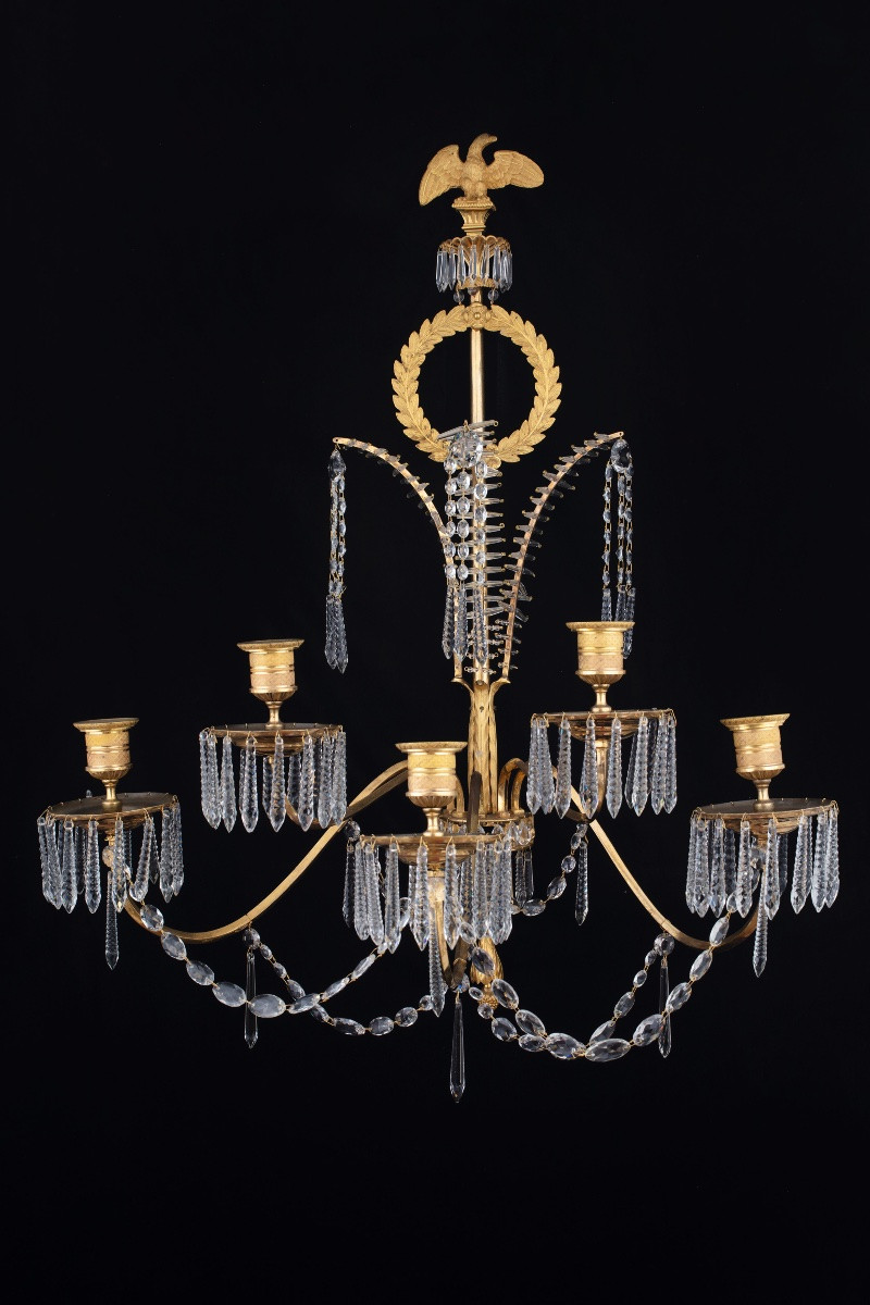 Paire d'appliques importantes en bronze doré et cristal, France, vers 1805-photo-2