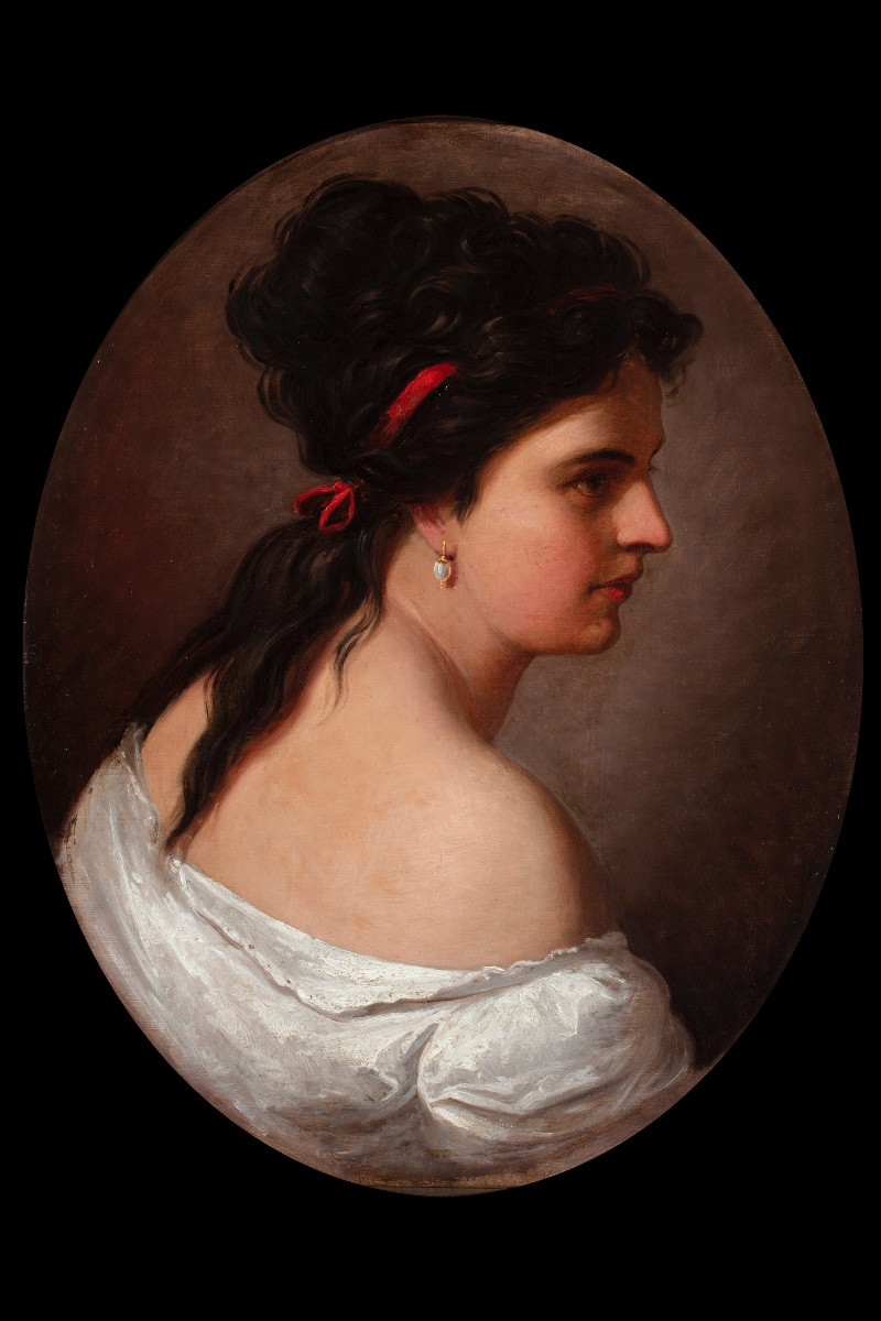 École allemande, «Profil d'une jeune fille au ruban rouge»-photo-3