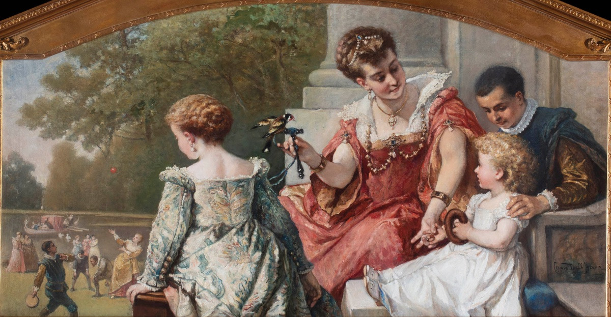 Painting By Cesare Dell’acqua (pirano D’istria 1821 – Ixelles 1905), “les Jeux”-photo-2