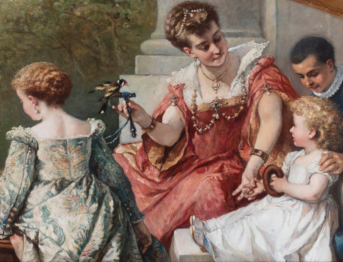 Painting By Cesare Dell’acqua (pirano D’istria 1821 – Ixelles 1905), “les Jeux”-photo-3