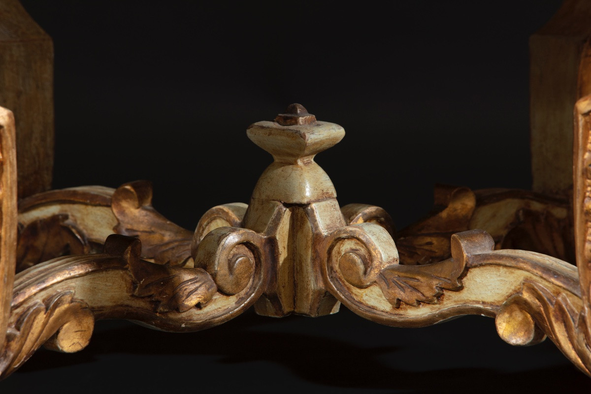 Pair Of Lacquered Wooden Stools With Marble Top-photo-3